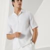 Linen easy fit short sleeve shirt with camp collar